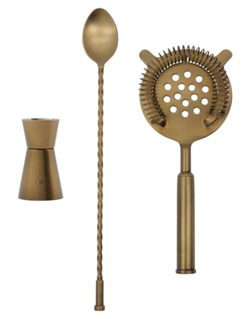 Baar cocktailsæt, antik messing