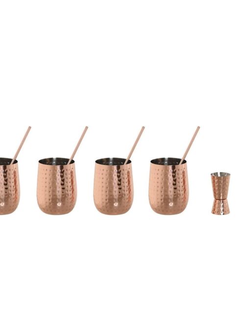 Cocktailsæt Home ESPRIT Intens Kobber Rustfrit stål 540 ml 8,5 x 8,5 x 11 cm