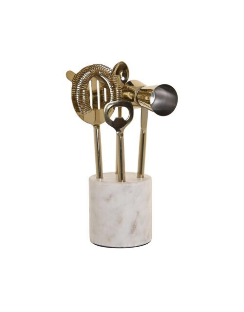 Cocktailsæt - 4 dele, gylden/sølv, rustfrit stål med marmorsokkel (10 × 3 × 21 cm)