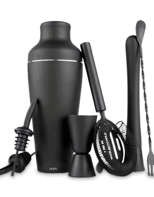 Cocktailsæt mat sort - 7 dele